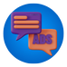 a blue button with a purple and orange speech bubble and a purple and orange speech bubble